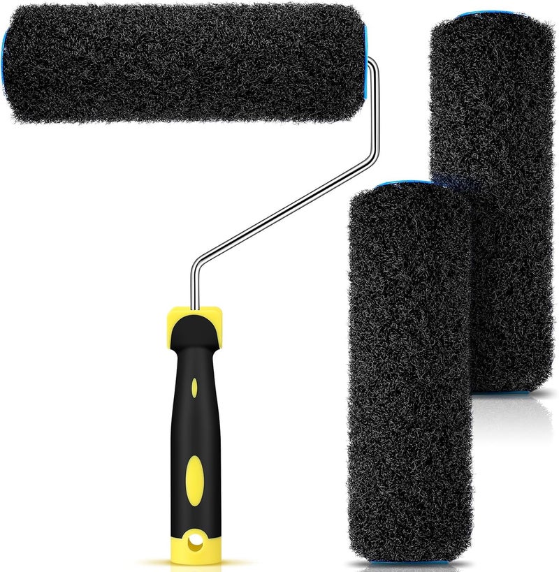 Threlaco 3 Pcs 9 Inch Drywall Compound Roller Cover with 1 Pcs Paint Frame, Drywall Texture Brush, Mud Roller for Putty, diatomaceous Earth, molding Paste, Textured coatings - Image 1